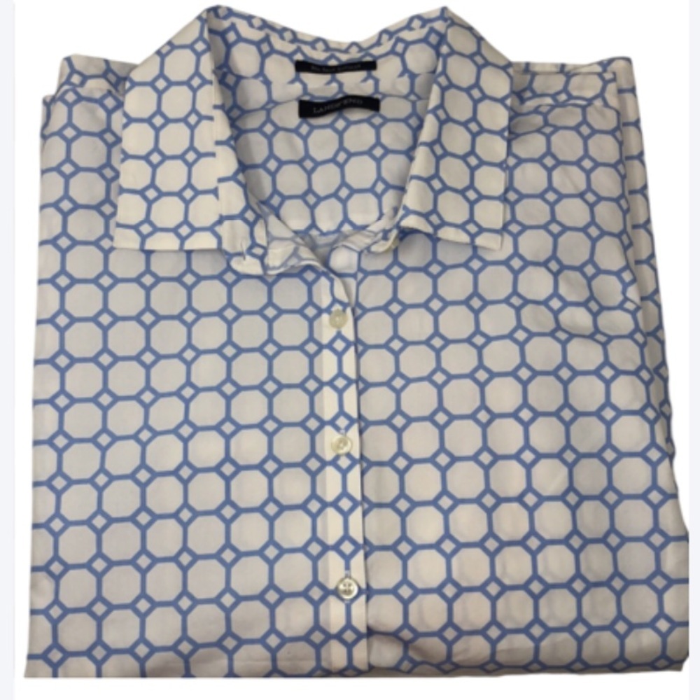 Lands’ End Shirt Periwinkle No Iron Supima Cotton Button Down Women’s 26W - Picture 2 of 11